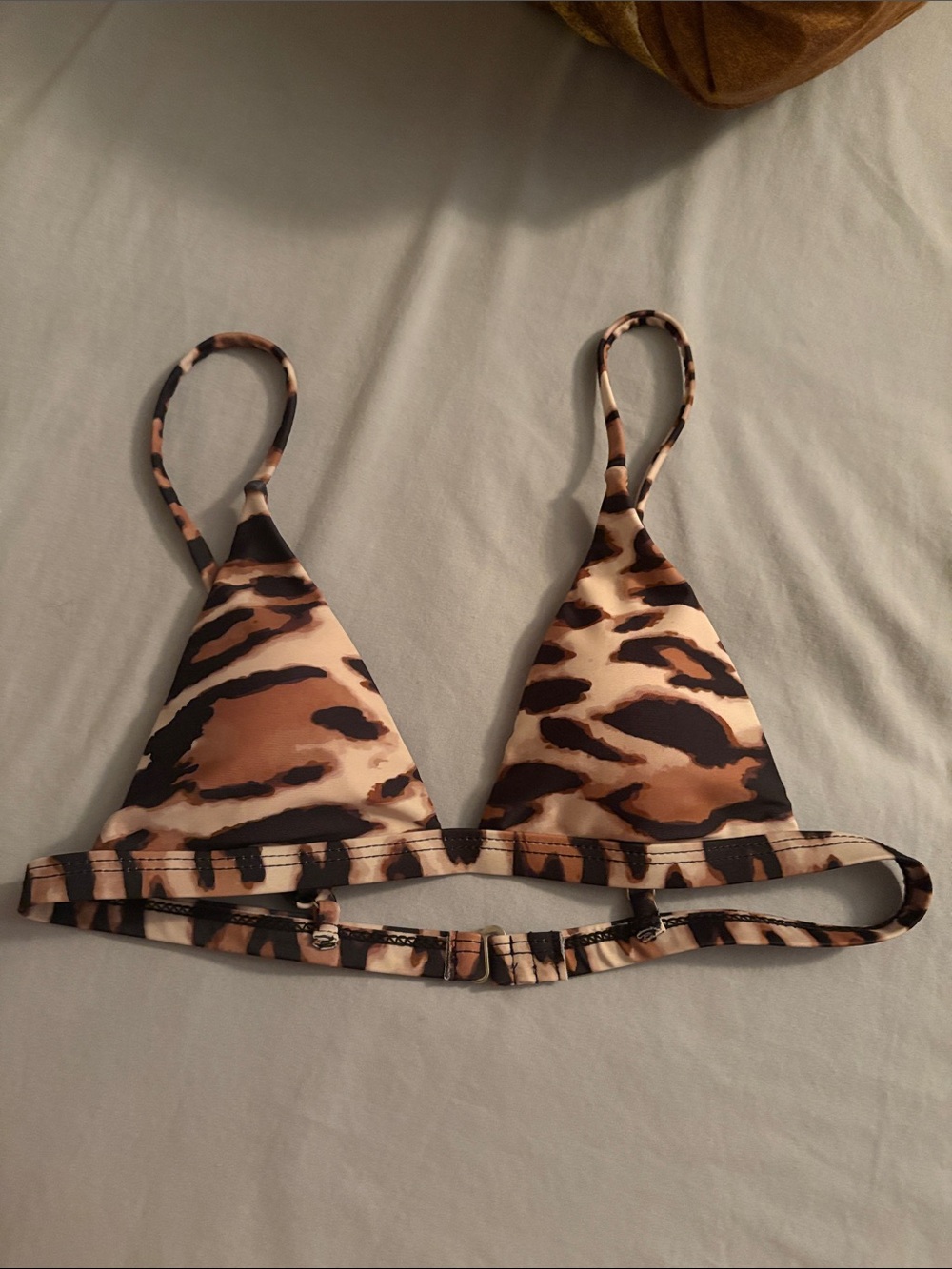 SHEIN Tan Black Animal Print Triangle Bikini Top